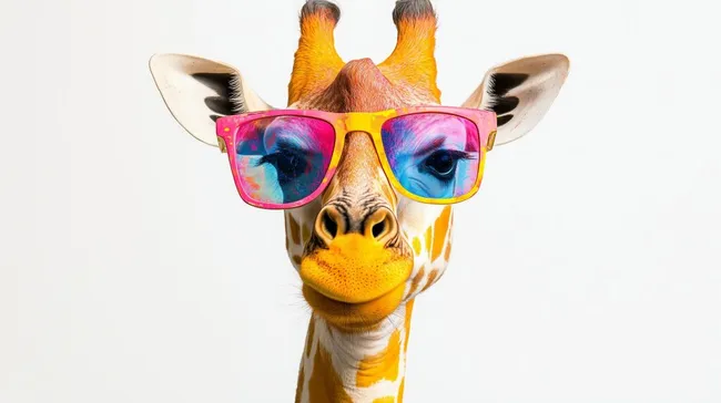 Farbenfrohe Cartoon-Giraffe mit Sonnenbrille