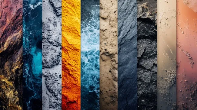 Farbenfrohe Collage natürlicher Texturen und Elemente