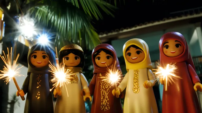 Farbenfrohe Eid-Mubarak-Feier mit Playmobilfiguren
