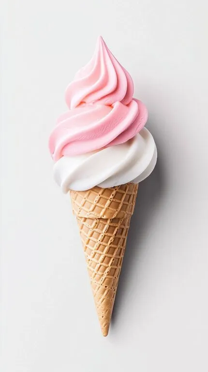 Farbenfrohe Eistüte mit rosafarbener und weißer Eiscreme