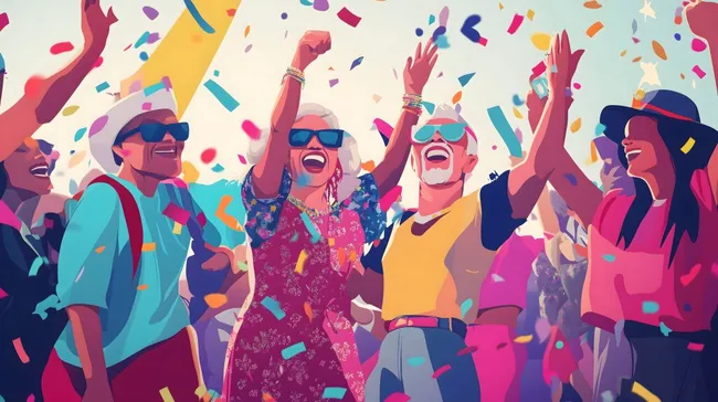 Farbenfrohe Feierlaune auf Festival-Veranstaltung