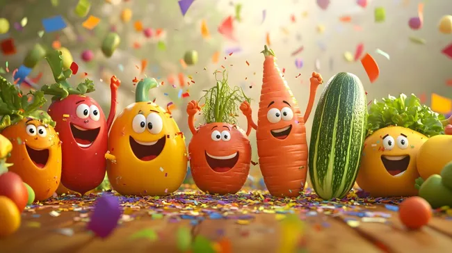 Farbenfrohe Gemüseparty mit Konfetti