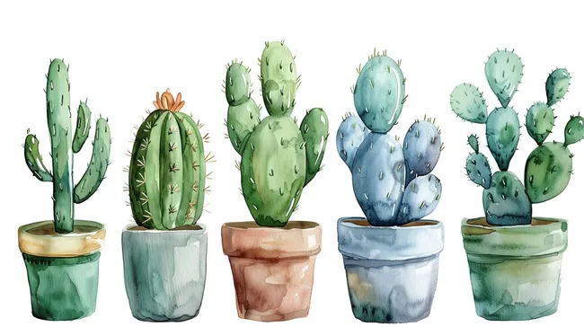 Farbenfrohe Kaktusabbildungen in Aquarelloptik