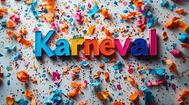 Farbenfrohe Karneval-Dekoration mit Konfetti und Luftschlangen