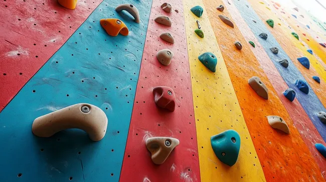 Farbenfrohe Kletterwand für Indoor-Sportaktivitäten