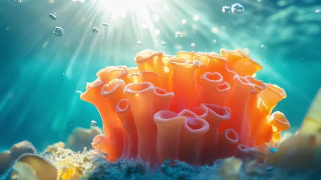 Farbenfrohe Korallenriff-Szene im Unterwasserlicht