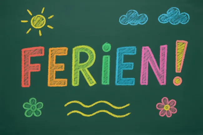 Farbenfrohe Kreidetafel-Malerei mit Urlaubsmotiven