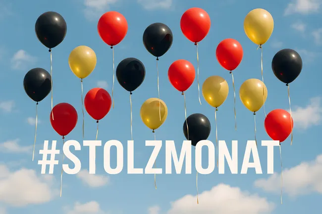 Farbenfrohe Luftballons in Schwarz, Rot und Gold