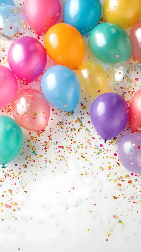 Farbenfrohe Luftballons und Konfetti für kreative Medieninhalte