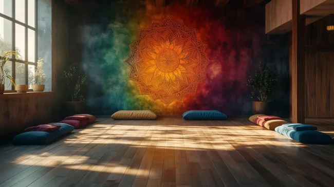 Farbenfrohe Mandala-Meditation im mystischen Loft