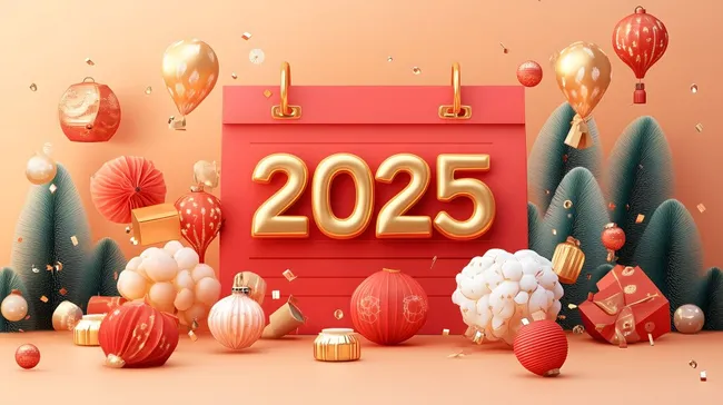 Farbenfrohe Neujahrsdekorationen für 2025