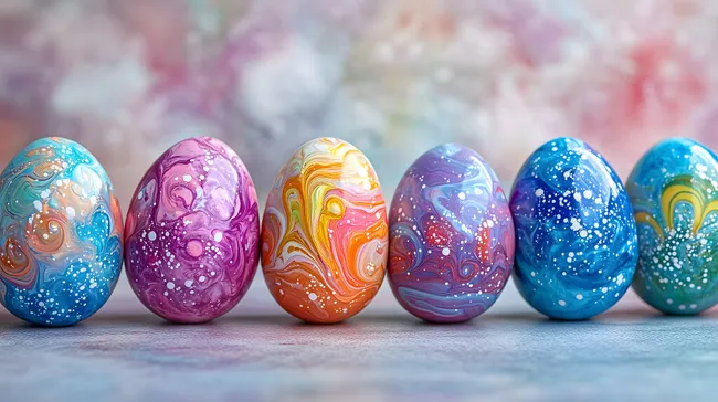 Farbenfrohe Ostereier mit marmorierten Mustern