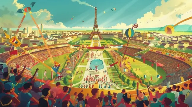 Farbenfrohe Pariser Olympische Spiele 2024-Kulisse