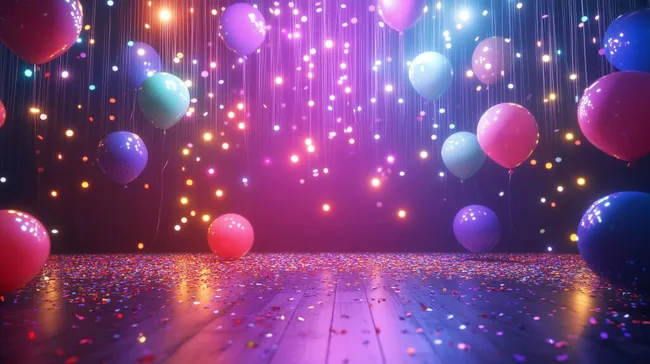 Farbenfrohe Party-Kulisse mit Luftballons und Konfetti