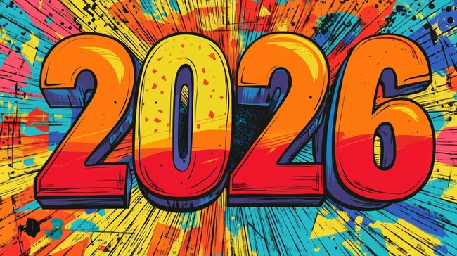Farbenfrohe Pop-Art-Illustration für 2026