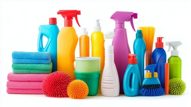 Farbenfrohe Reinigungsutensilien für den Frühjahrsputz