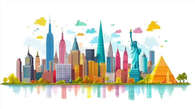 Farbenfrohe Skyline der New Yorker Sehenswürdigkeiten