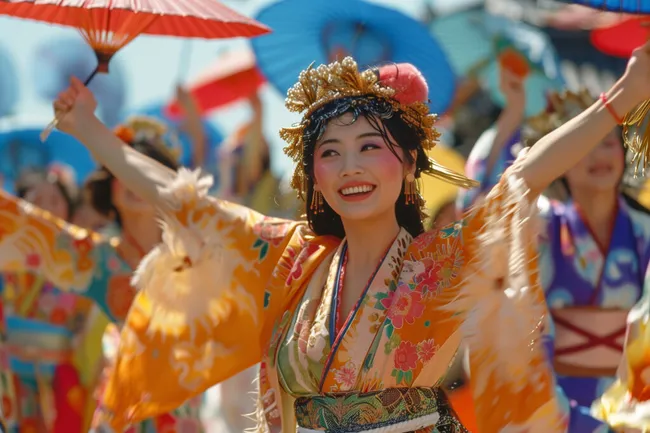 Farbenfrohe Tänzerin bei einem asiatischen Fest