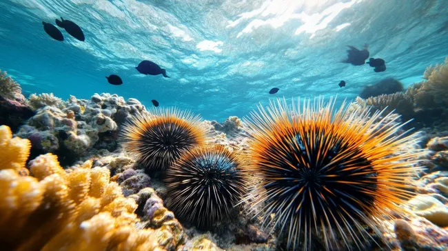 Farbenfrohe Unterwasserwelt mit Seeigeln und Korallen