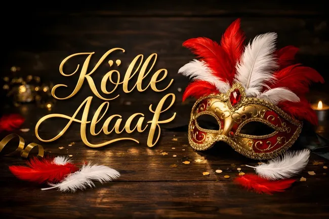 Farbenfrohe Venedig-Maske mit roten Federn und goldenem Dekor