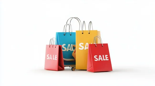 Farbenfrohe Verkaufsaktions-Taschen in verschiedenen Größen