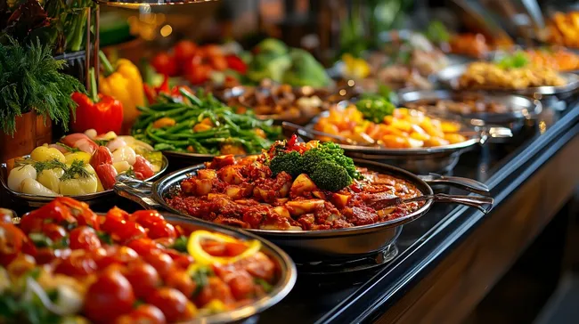 Farbenfroher Bio-Gemüse-Buffet in rustikaler Schüssel