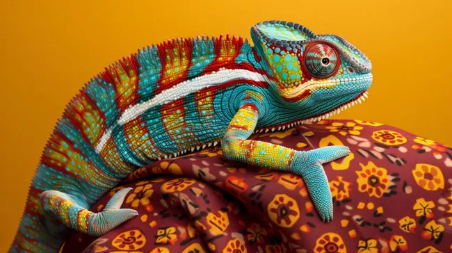 Farbenfroher Chamäleon auf gemusterter Oberfläche