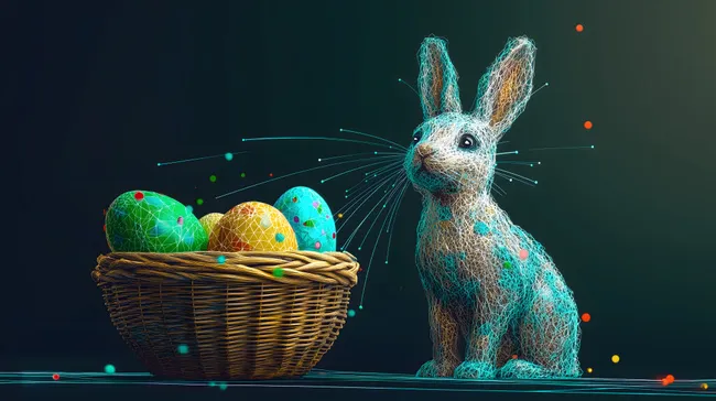 Farbenfroher digitaler Osterhase mit Eiern