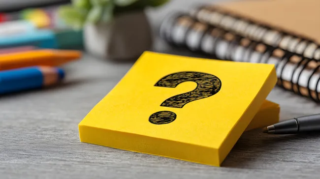 Farbenfroher Fragezeichen-Notizzettel auf Schreibtisch