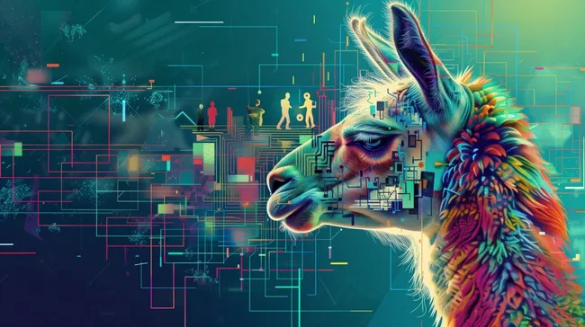 Farbenfroher, futuristischer Lama-Vektor in abstrakter Umgebung