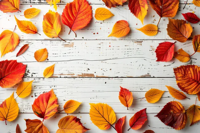 Farbenfroher Herbst auf hölzernem Hintergrund