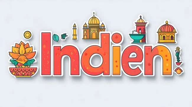 Farbenfroher Indien-Schriftzug mit Sehenswürdigkeiten