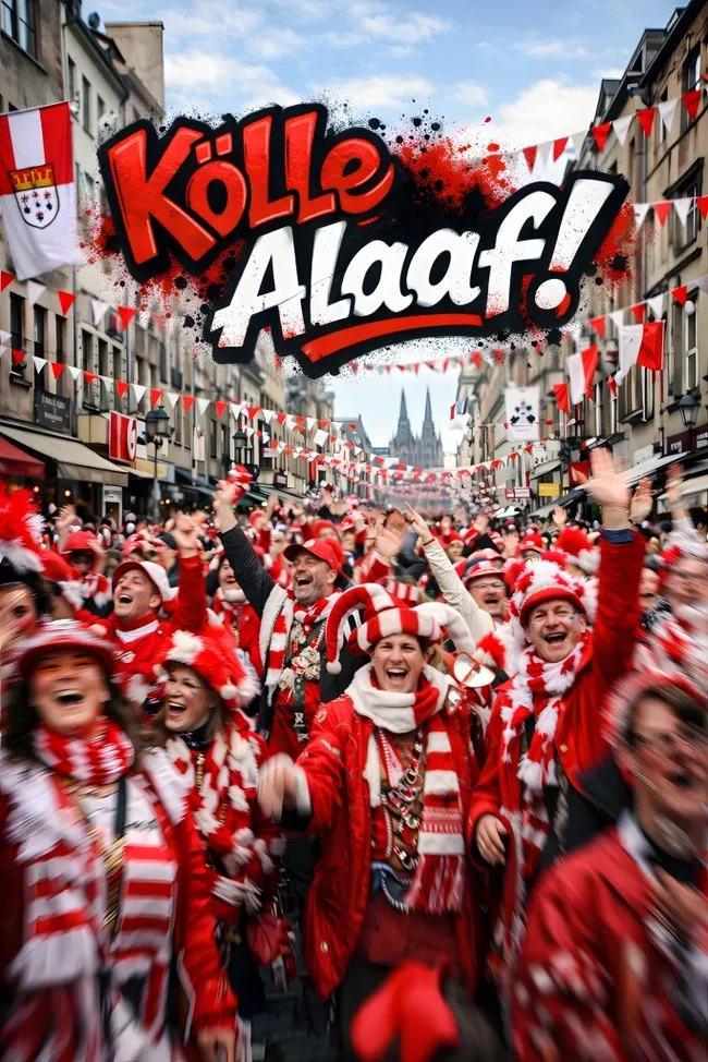 Farbenfroher Karneval in Köln: Jubelnde Menschen in rot-weißer Feierlaune