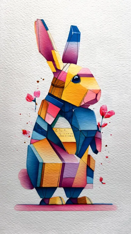 Farbenfroher Osterhase in Aquarelloptik mit Blumen