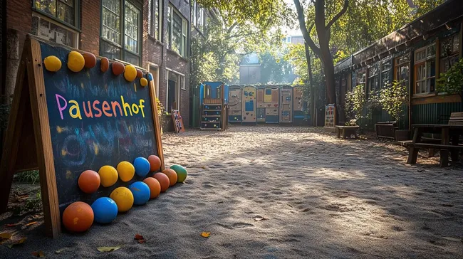 Farbenfroher Pausenhof mit kreativer Deko