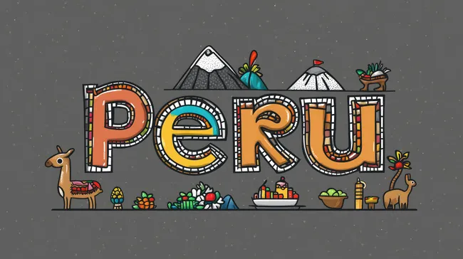 Farbenfroher Peru-Illustrationsrahmen mit Bergen und Lamas