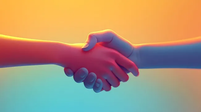 Farbenfroher, symbolischer Handschlag als Zeichen der Zusammenarbeit