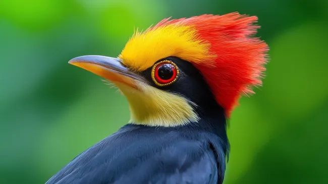 Farbenfroher Vogel mit rotem Federbusch