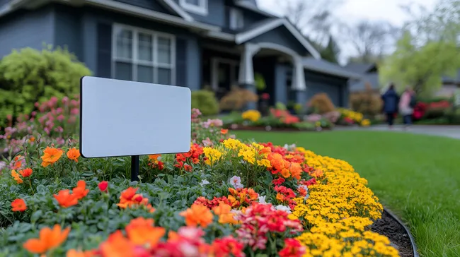 Farbenfrohes Blumenbeet im Vorgarten