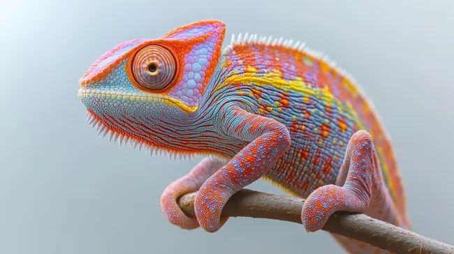 Farbenfrohes Chamäleon auf Ast im Nahaufnahme