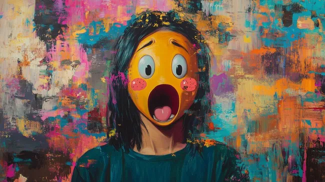 Farbenfrohes Gemälde mit schockiertem Emoticon-Gesicht