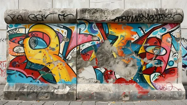 Farbenfrohes Graffiti-Kunstwerk an historischer Mauer