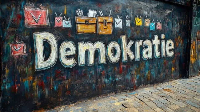 Farbenfrohes Graffiti mit Demokratie-Botschaft