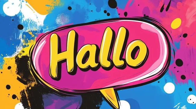 Farbenfrohes Hallo im Pop-Art-Stil