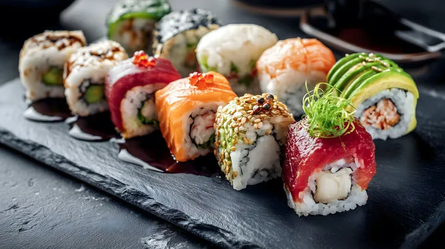 Farbenfrohes japanisches Sushi-Arrangement