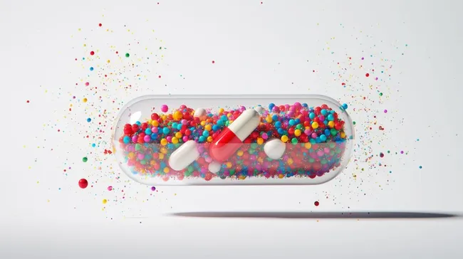 Farbenfrohes Medikament-Konzept in transparenter Kapsel