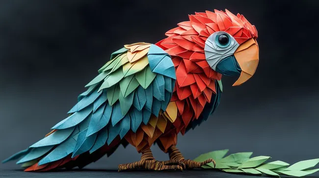 Farbenfrohes Origami-Papagei-Kunstwerk