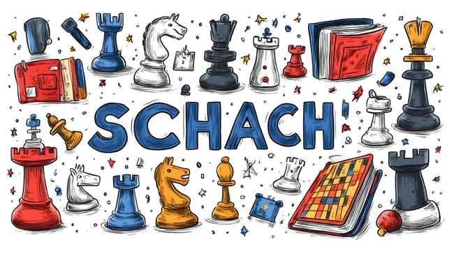 Farbenfrohes Schach-Illustration mit Spielfiguren und Brettmustern