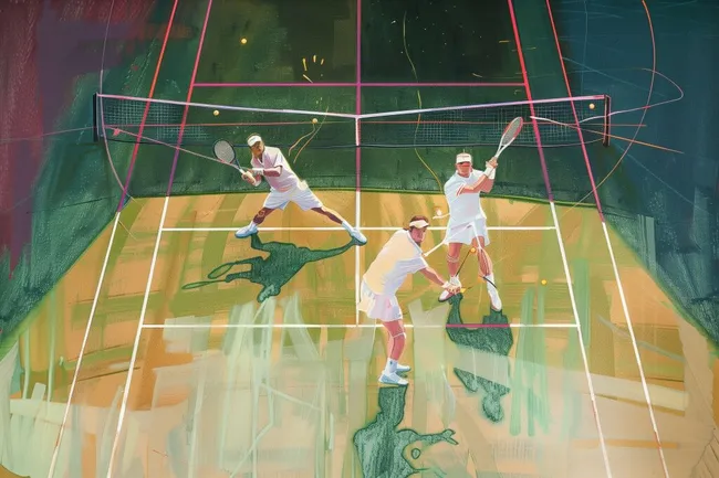 Farbenfrohes Tennisspieler-Kunstwerk auf Tennisplatz