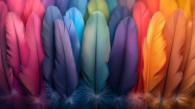 Farbenprächtige Feder-Komposition in Regenbogenfarben